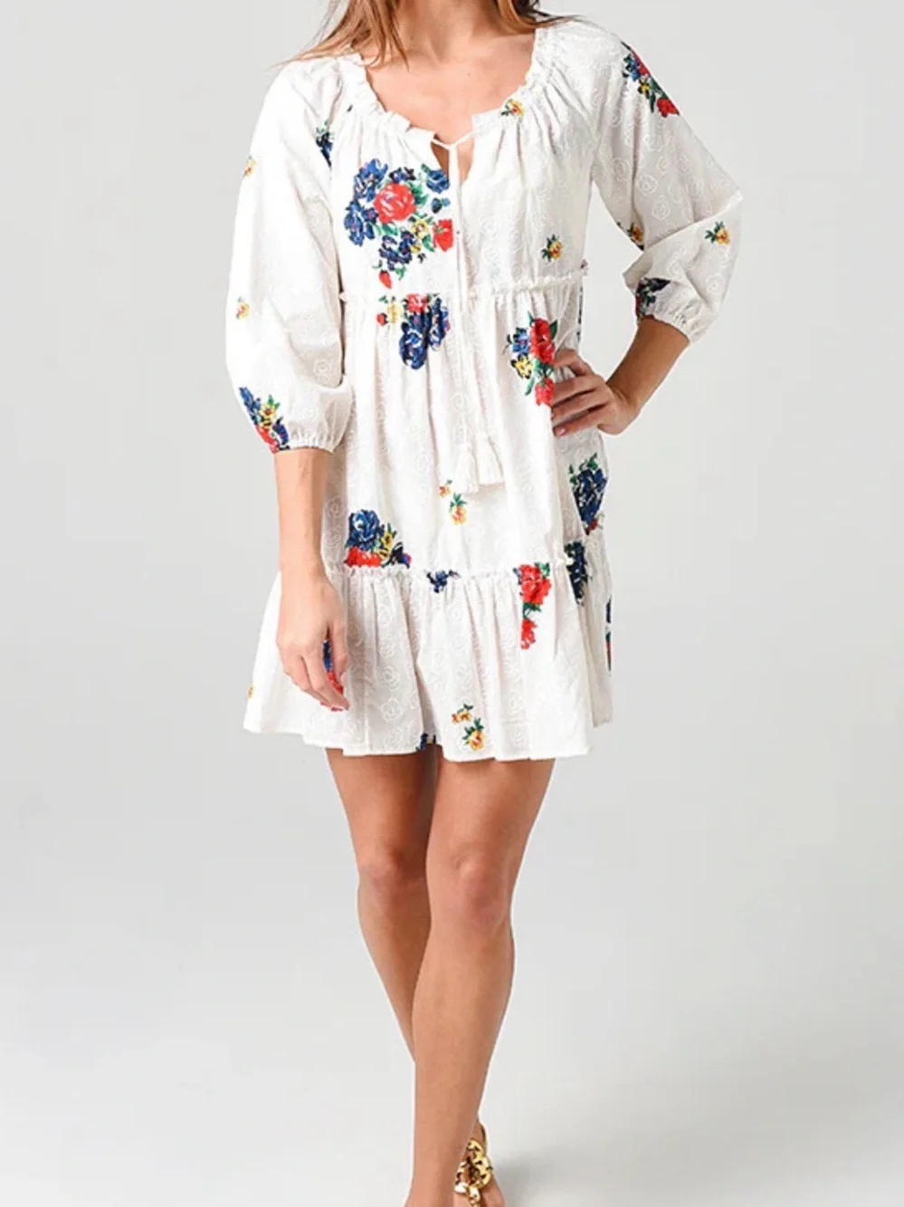 Tory Burch Embroidered Floral Beach Dress Cover-Up 100% Cotton Size Medium